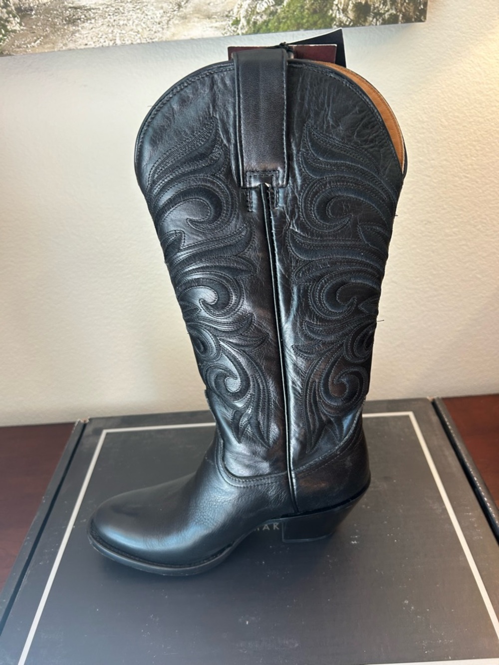 Lucchese Black Embroidered Leather Western Boots – NEW - Picture 2 of 5